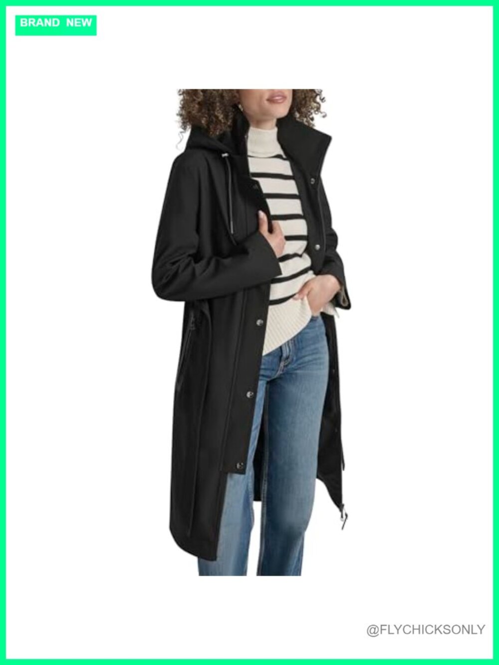 Belted Hooded Trench Coat Lightweight Water-Resistant Faux Leather Zipper
